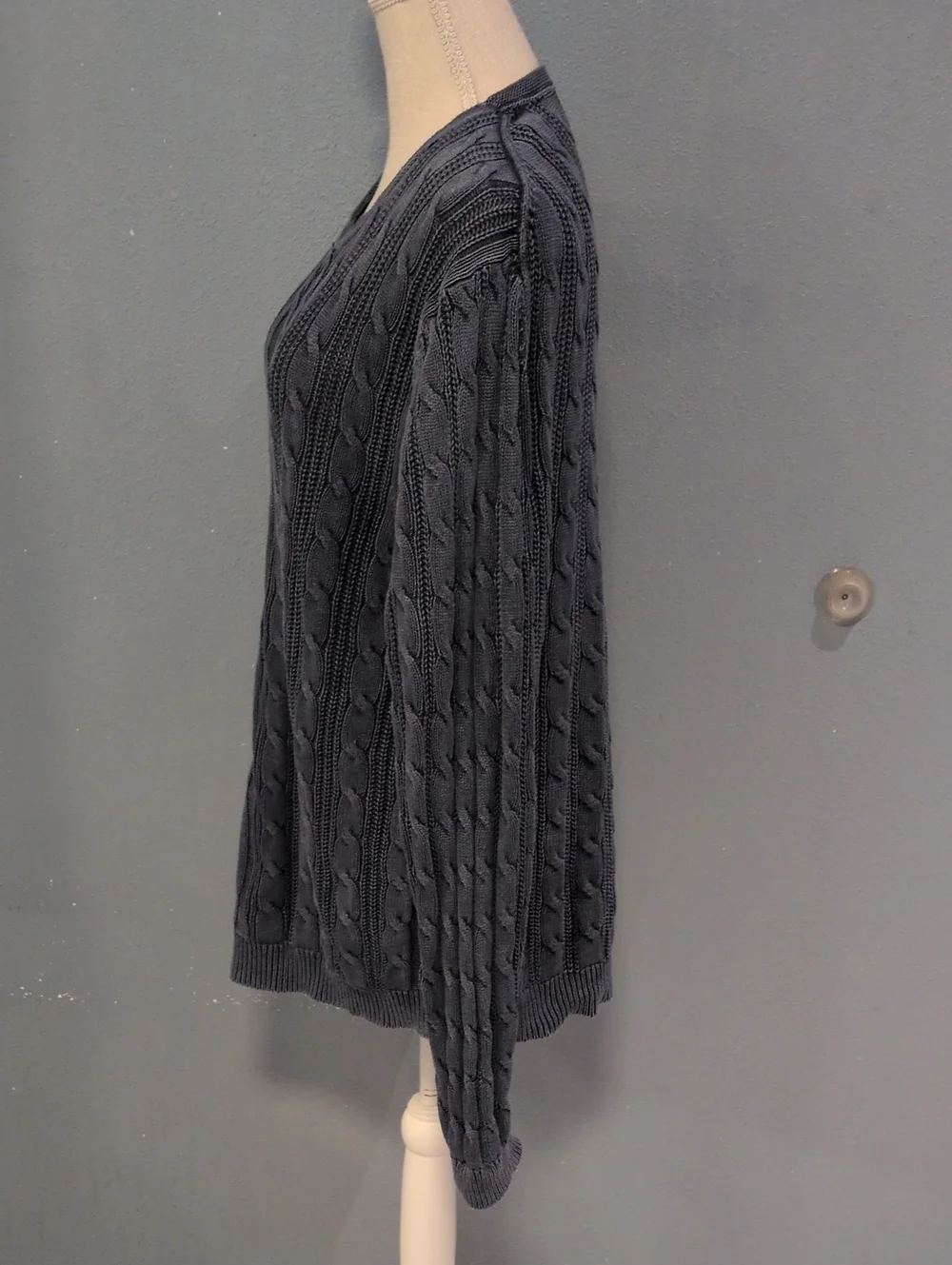 Tommy Bahama Jeans Cable Knit 100% Cotton Crewneck Chunky Sweater Fisherman